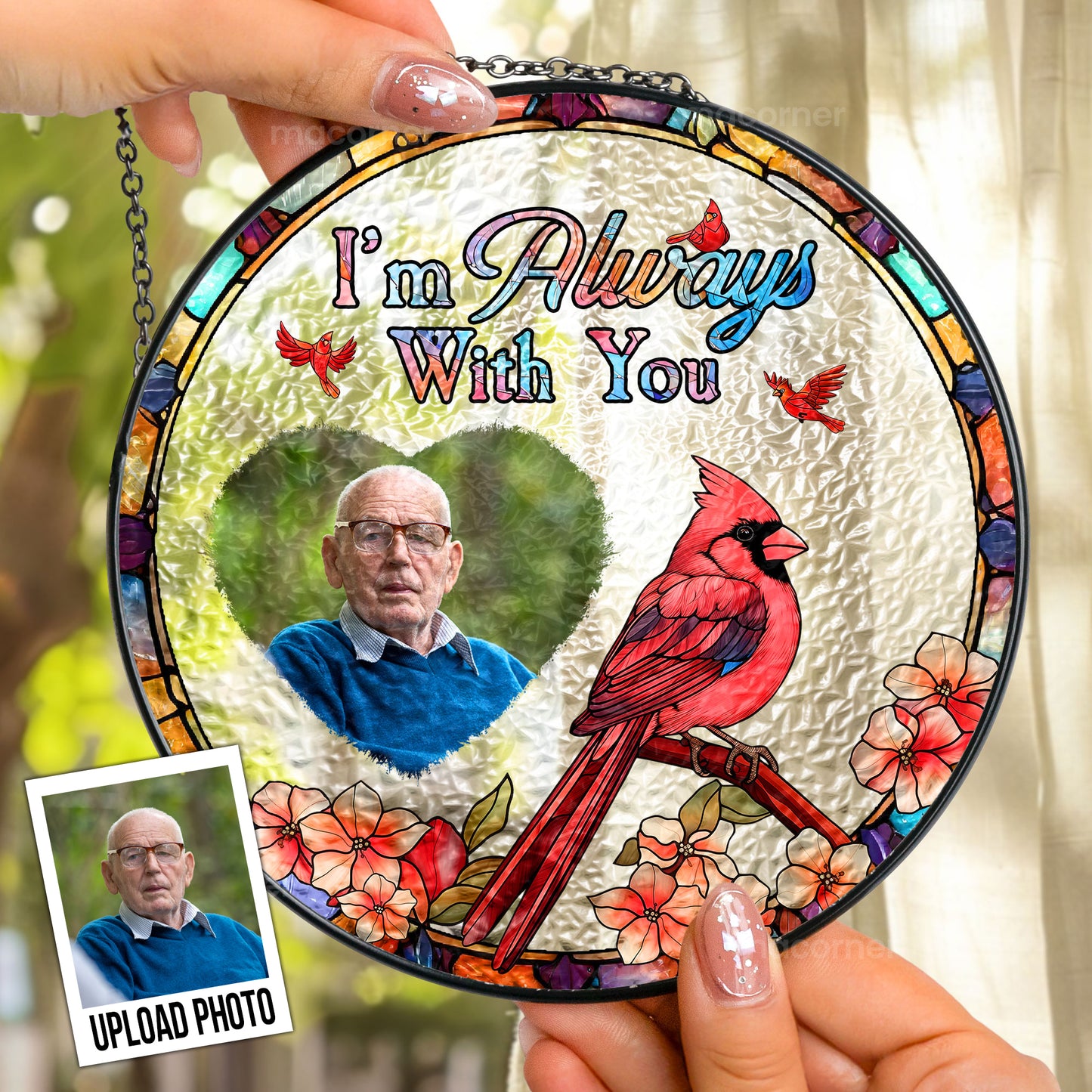 I Am With You - Personalized Photo Stained Glass Window Hanging Suncatcher