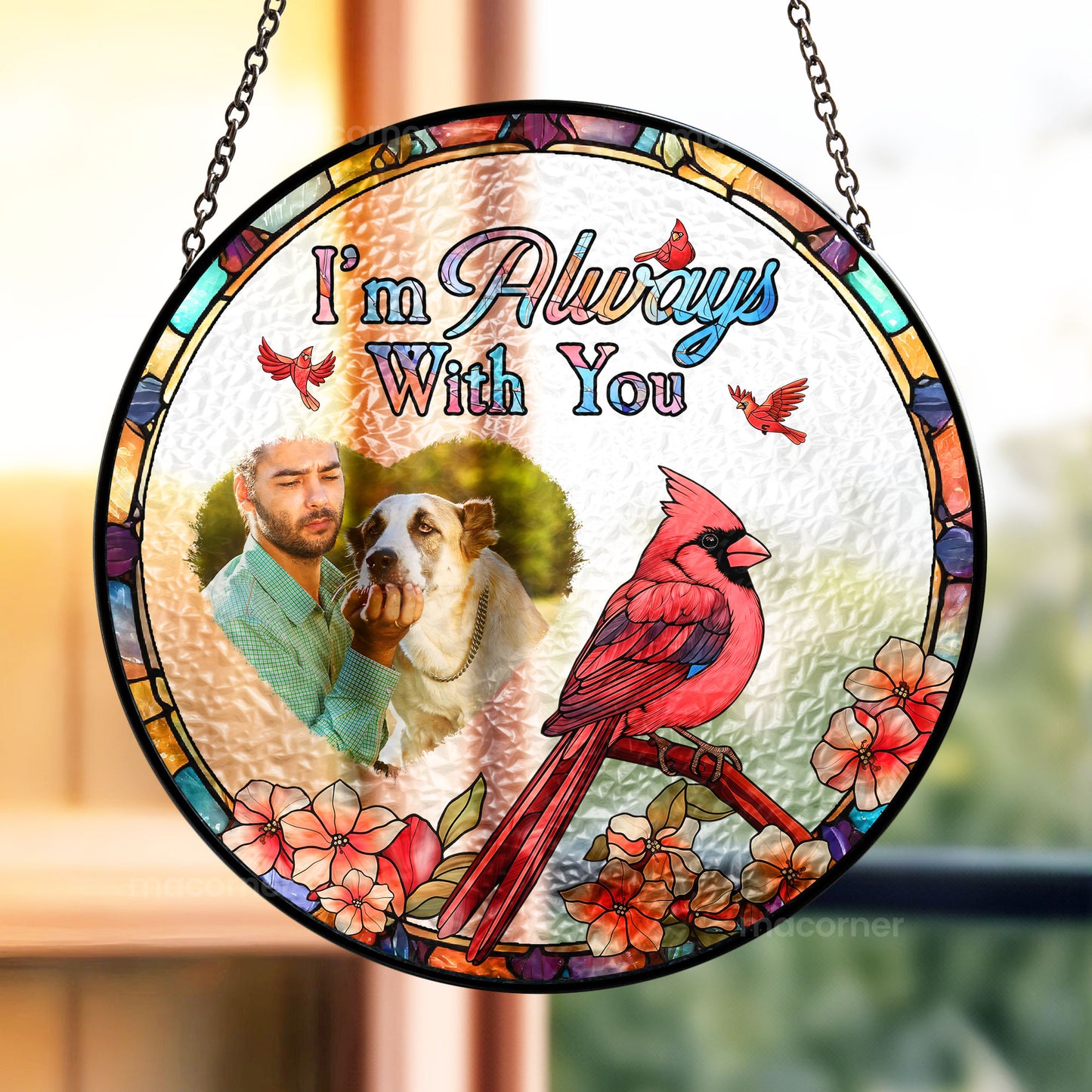 I Am With You - Personalized Photo Stained Glass Window Hanging Suncatcher