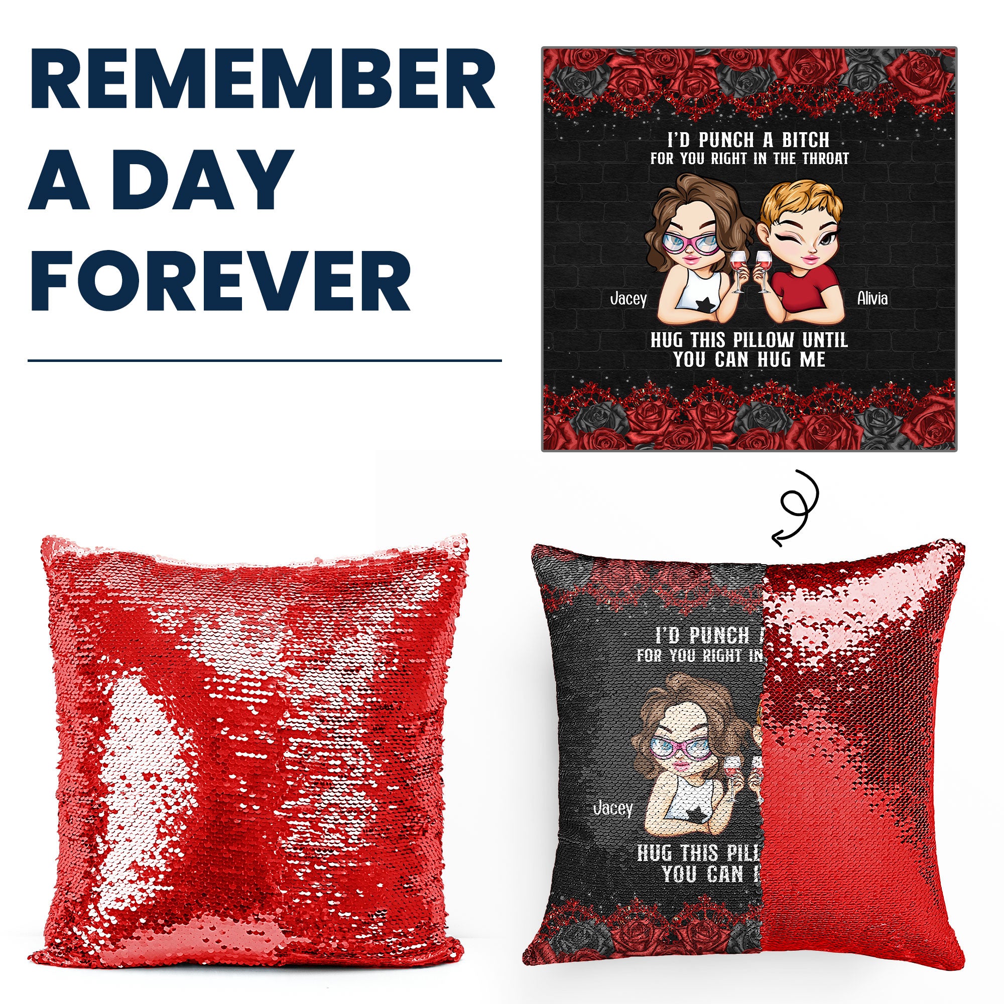 I'd Punch A B*tch For You Right In The Throat - Custom Sequin Pillow