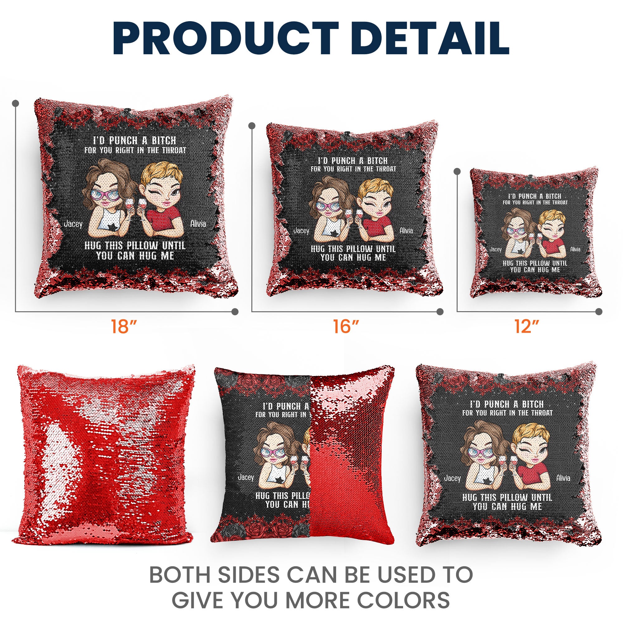 I'd Punch A B*tch For You Right In The Throat - Custom Sequin Pillow