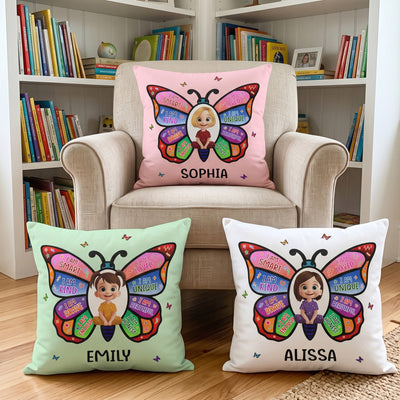 I Am Affirmation Butterfly Gift For Kids Grandkids - Personalized Pillow