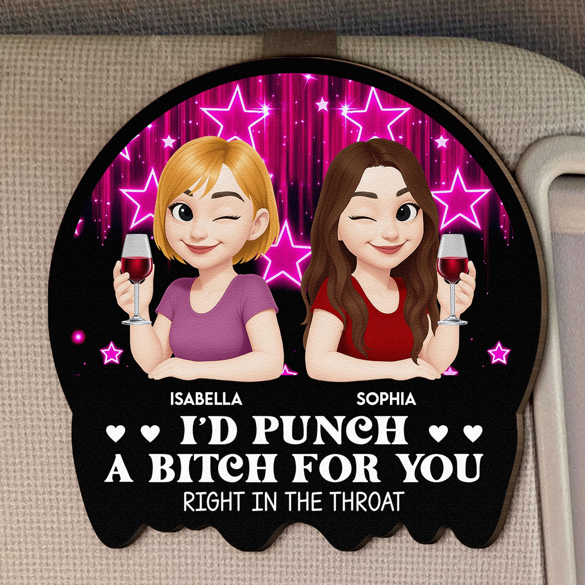 I'd Punch A Bitch For You - Personalized Wooden Car Visor Clip