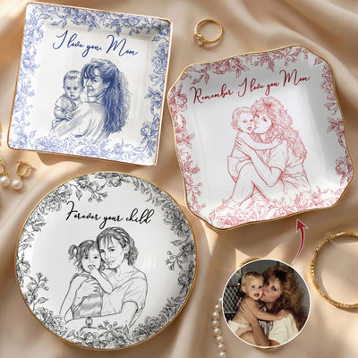 Mother's Day Gifts, I Love You Mom Custom Photo Ring Dish Gift For Her - Personalized Photo Jewelry Dish