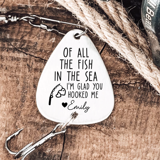 I'm Glad You Hooked Me - Personalized Fishing Lure Keychain