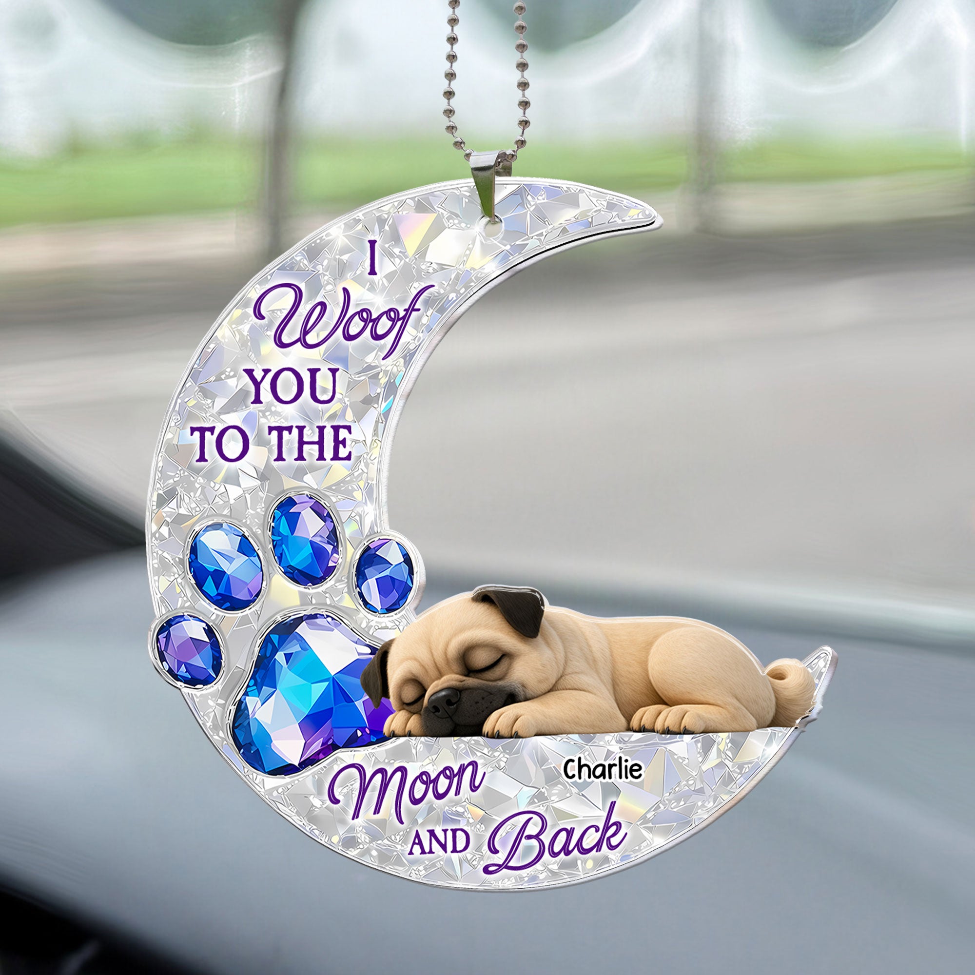 I-Woof You To The Moon And Back - Personalized Rear View Mirror Accessory 1