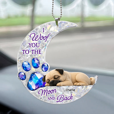 I Woof You To The Moon And Back - Personalized Rear View Mirror Accessory