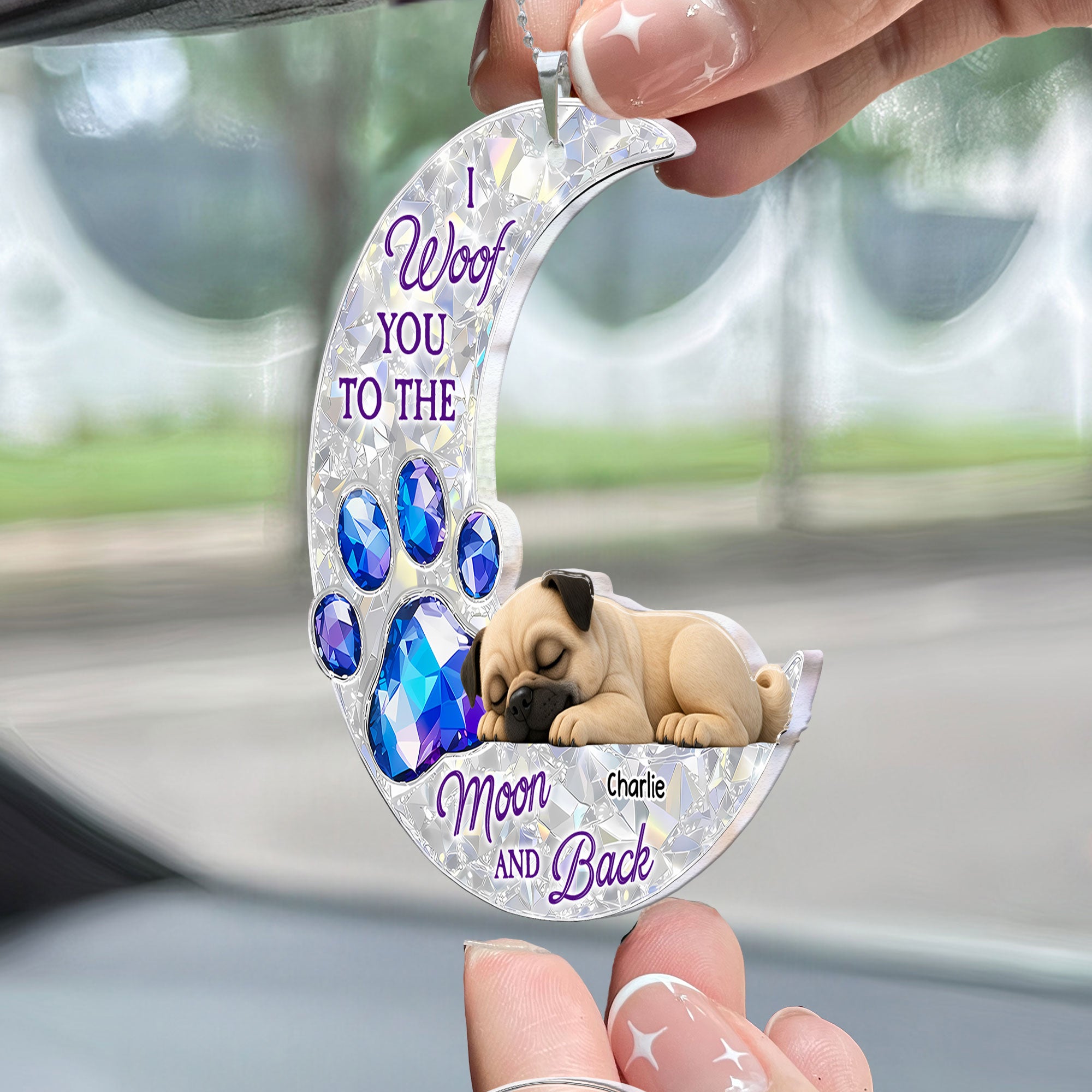 I-Woof You To The Moon And Back - Personalized Rear View Mirror Accessory 2