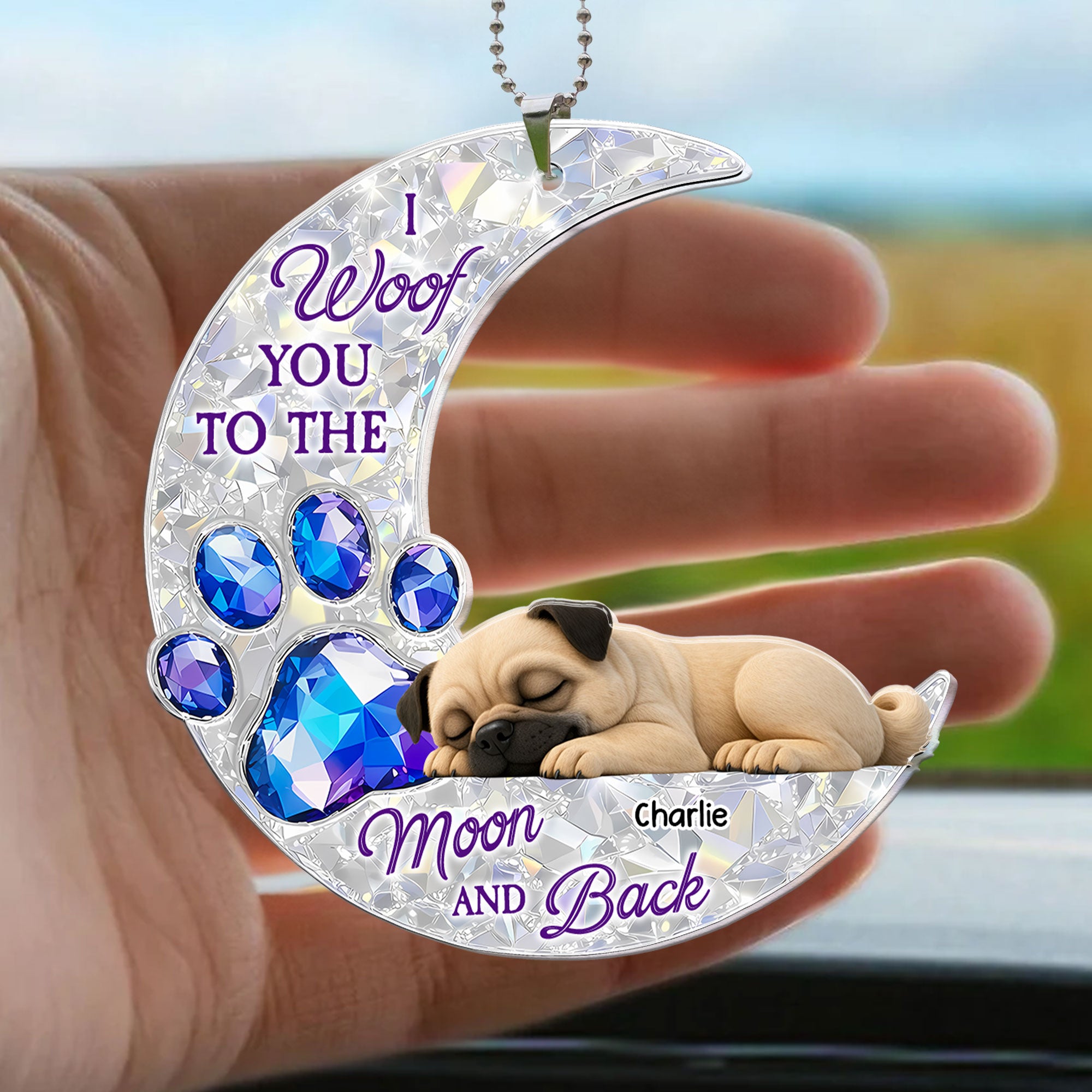 I-Woof You To The Moon And Back - Personalized Rear View Mirror Accessory 3