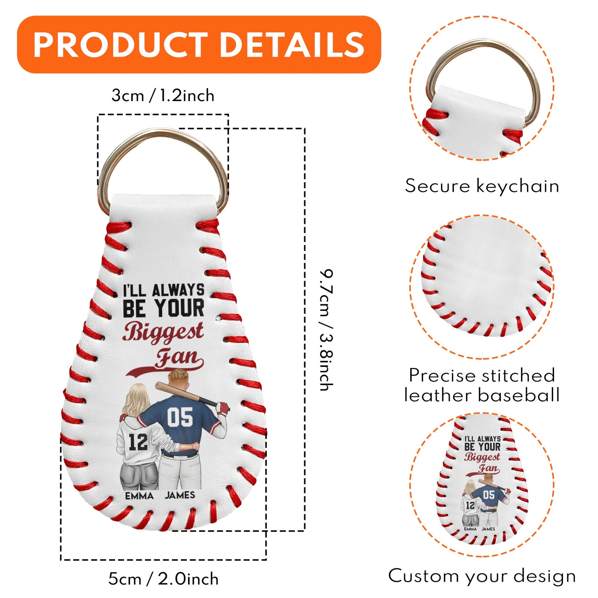 I'll Always Be Your Biggest Fan - Personalized Leather Baseball Keychain