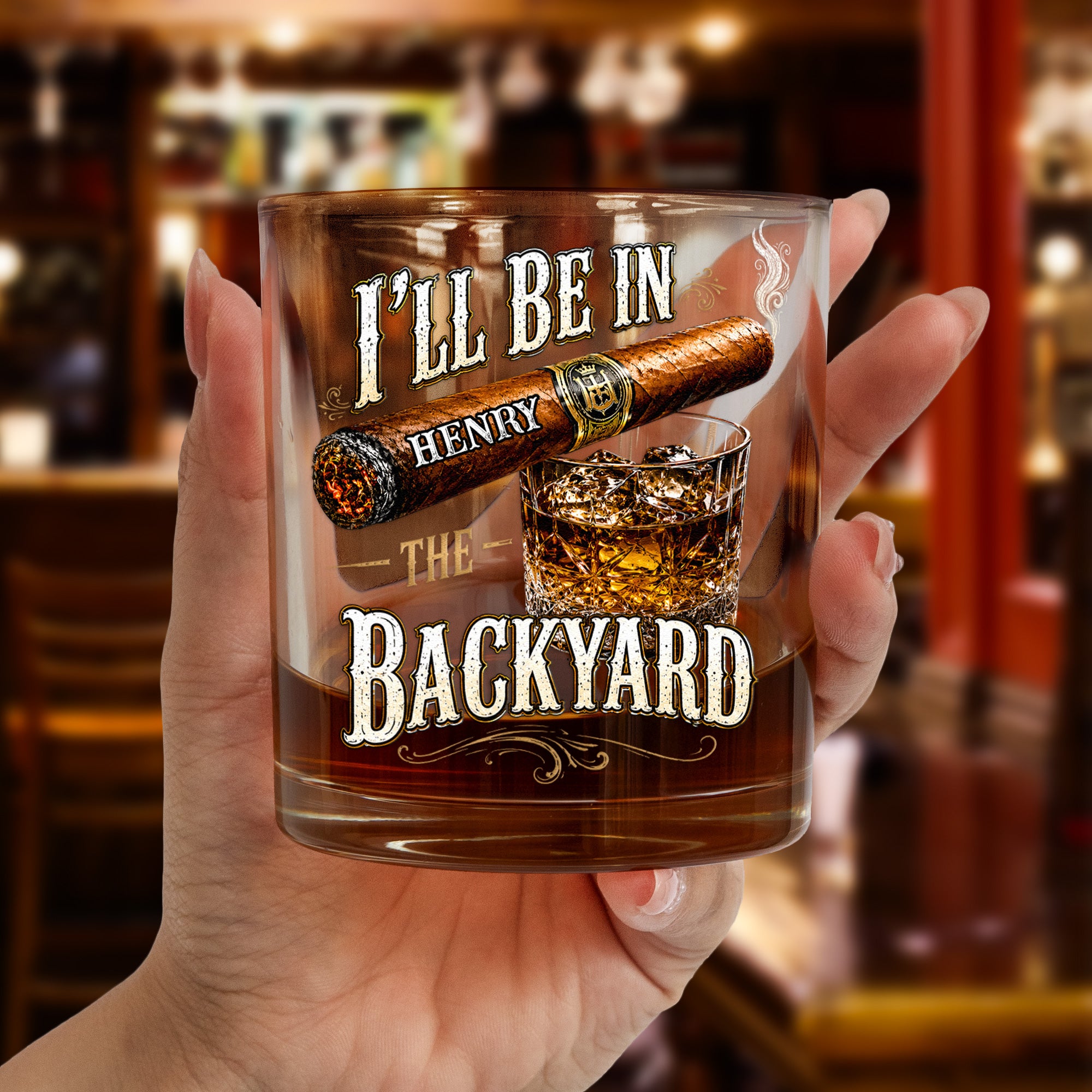 I’ll Be In The Backyard - Funny Gifts For Him, Husband, Grandpa, Dad - Personalized Whiskey Glass