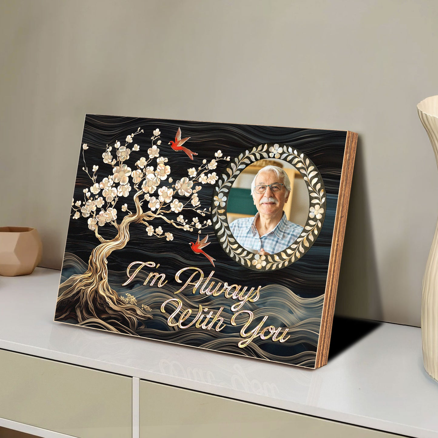 I'm Always With You Cardinal Family Tree Memorial - Custom Photo Wood Plaque