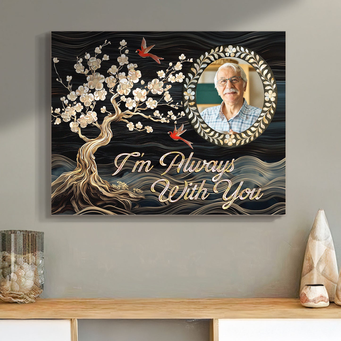 I'm Always With You Cardinal Family Tree Memorial - Custom Photo Wood Plaque