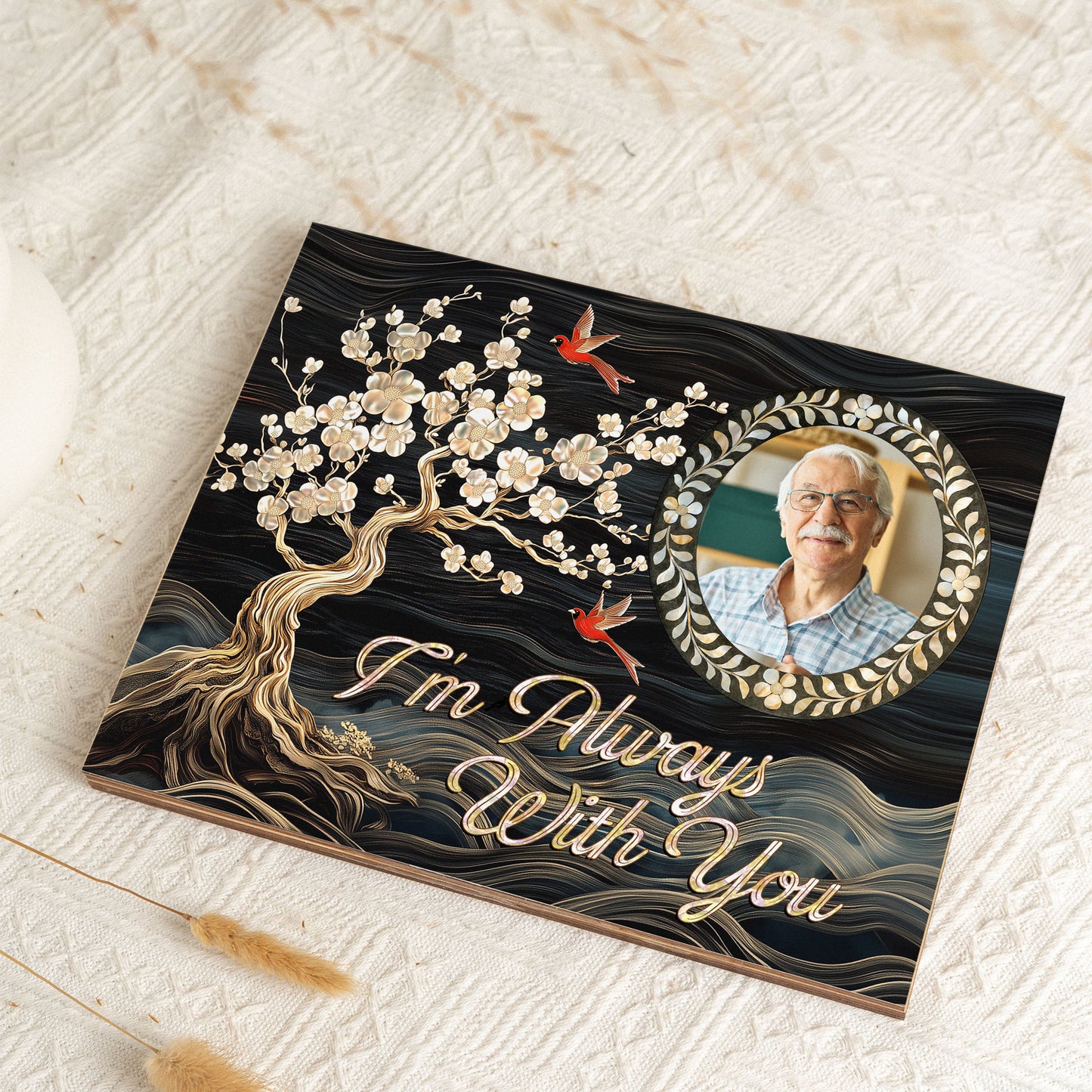 I'm Always With You Cardinal Family Tree Memorial - Custom Photo Wood Plaque