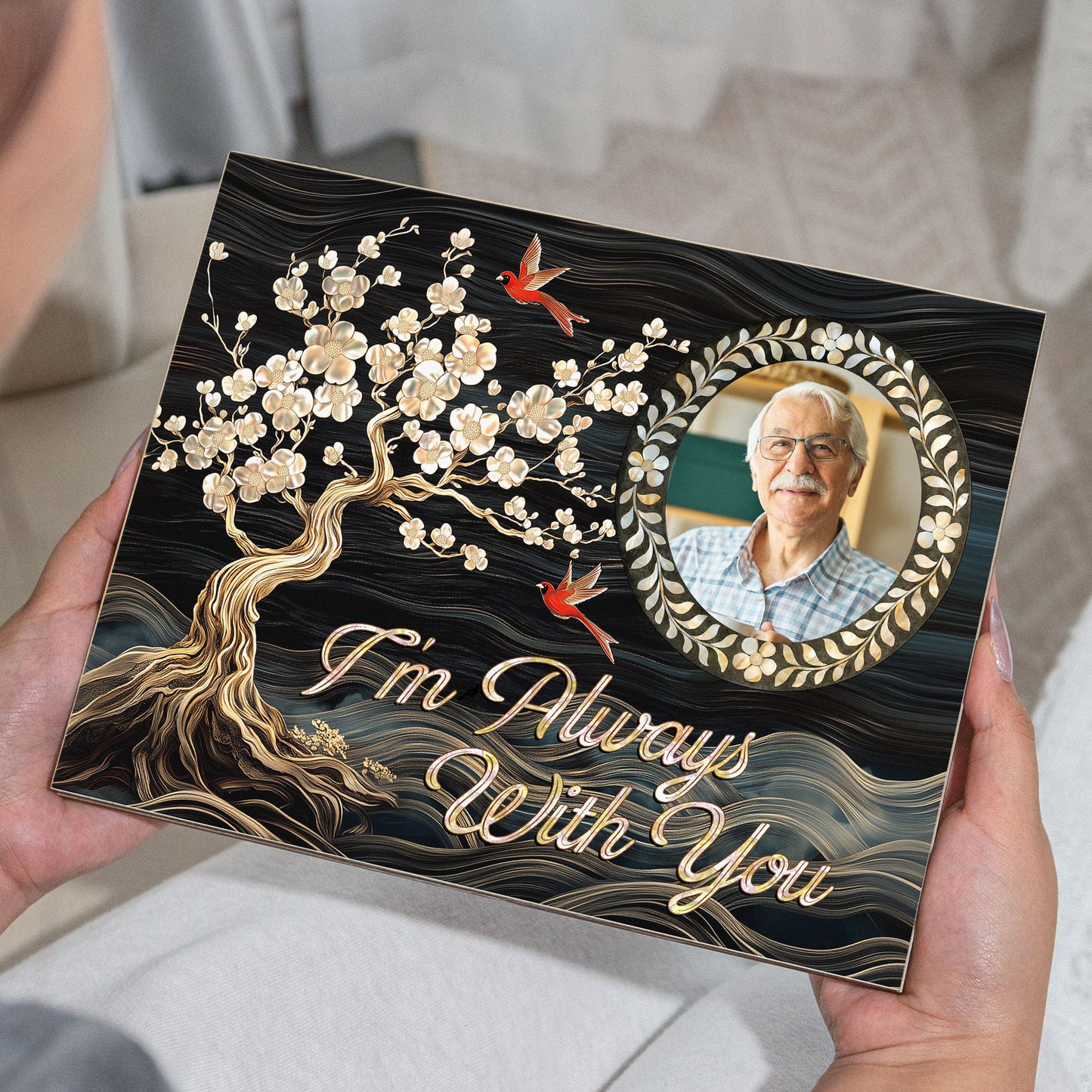 I'm Always With You Cardinal Family Tree Memorial - Custom Photo Wood Plaque