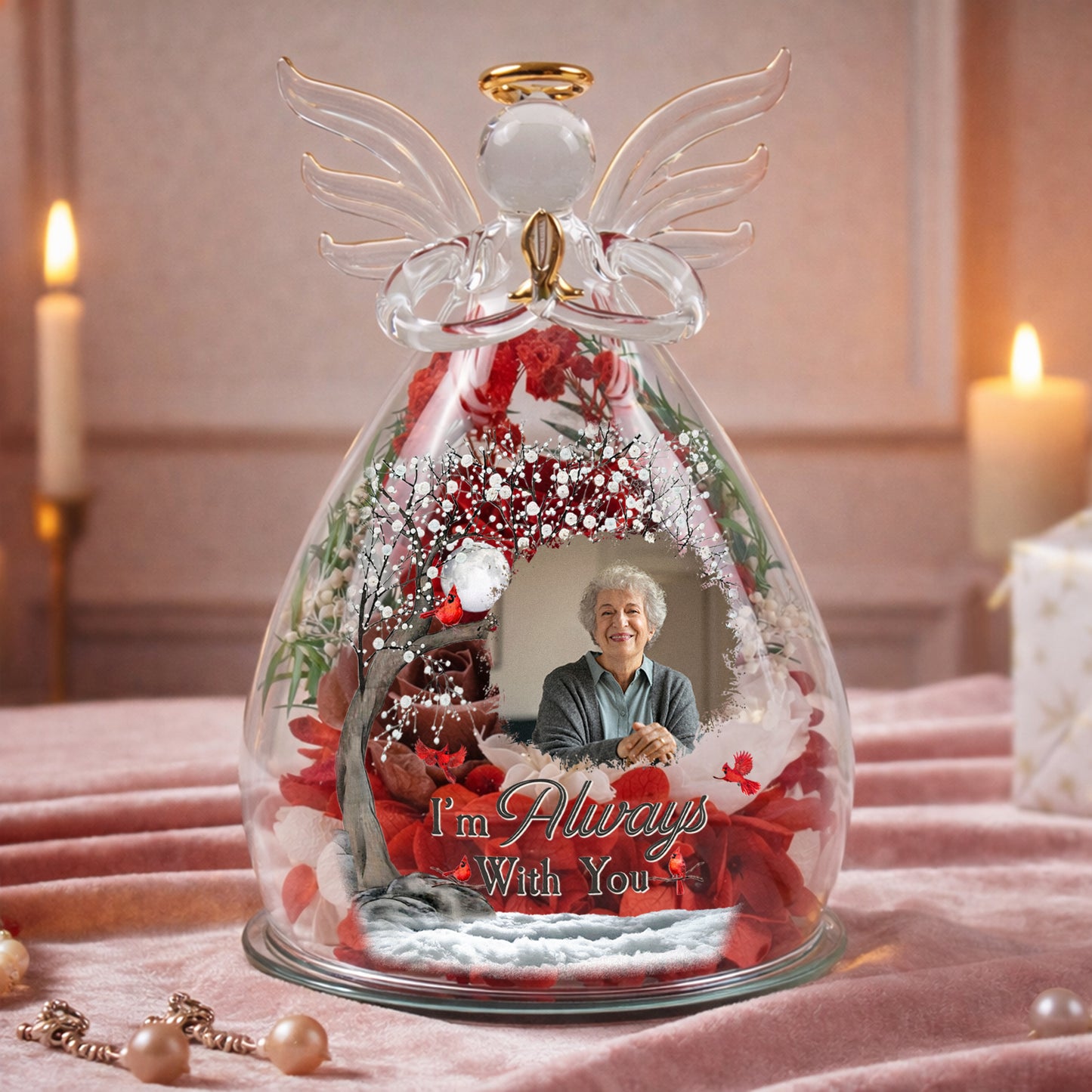 I'm Always With You - Personalized Flower In Glass Angel Figurines