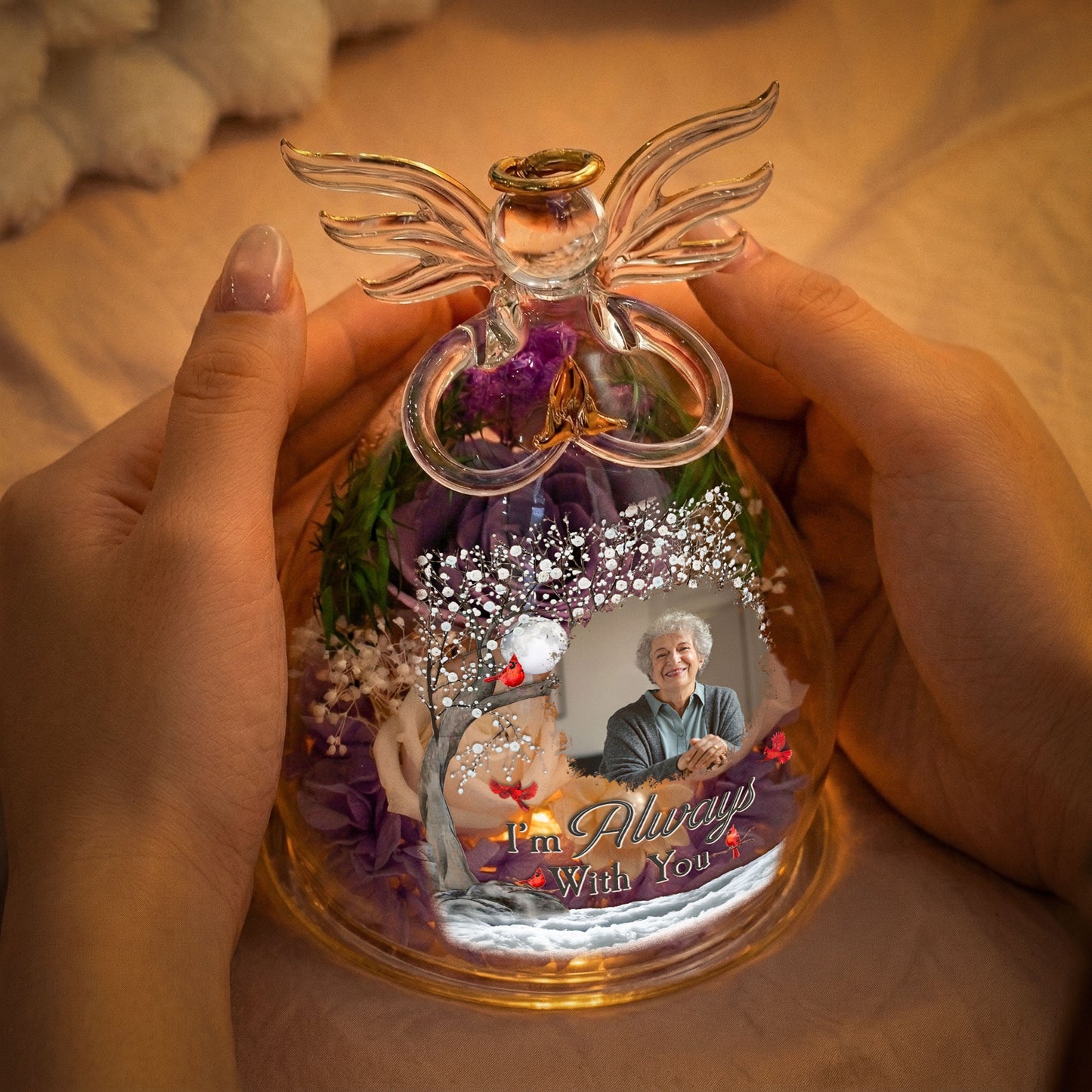 I'm Always With You - Personalized Flower In Glass Angel Figurines