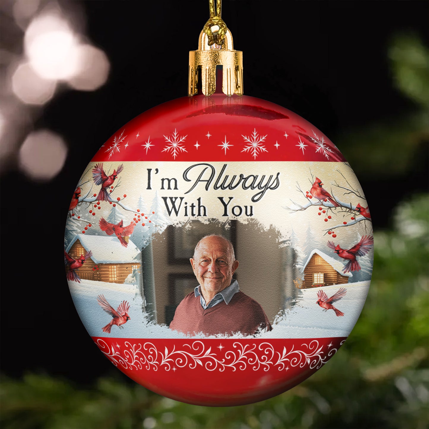 I'm Always With You Red Cardinal Memorial Gifts Vintage - Personalized Ball Photo Ornament