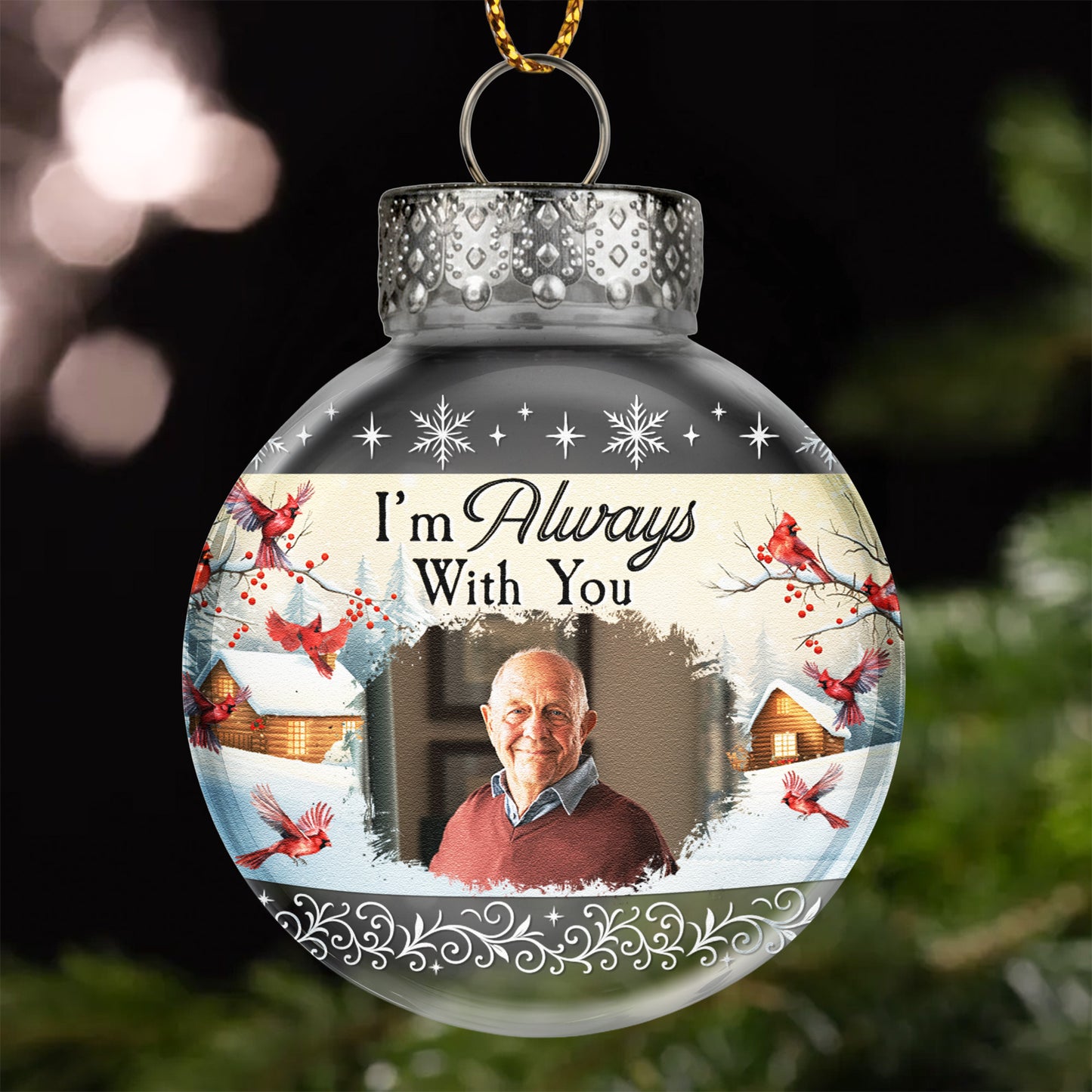I'm Always With You Red Cardinal Memorial Gifts Vintage - Personalized Ball Photo Ornament
