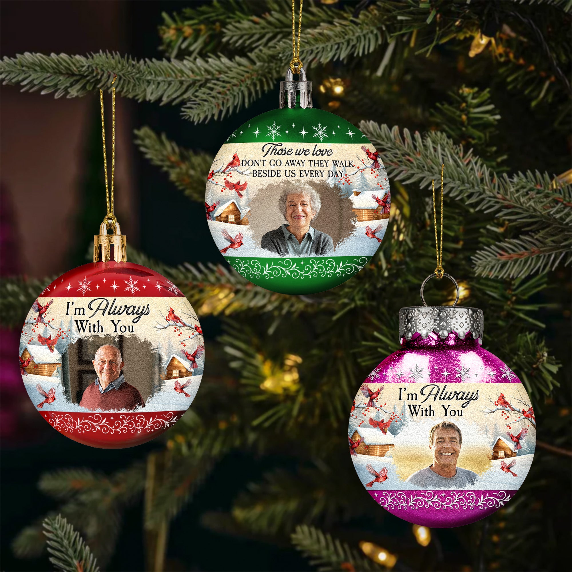 I'm Always With You Red Cardinal Memorial Gifts Vintage - Personalized Ball Photo Ornament