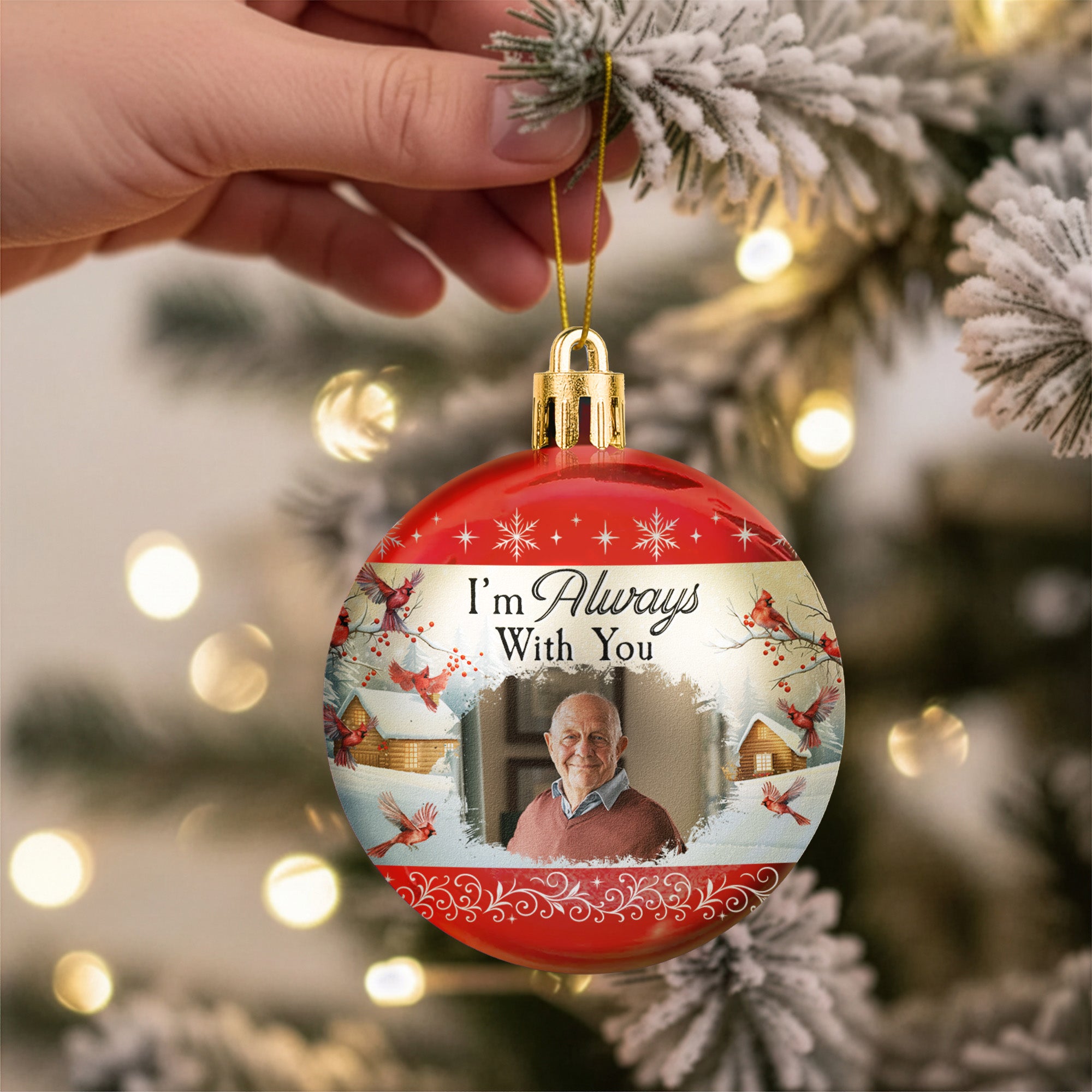 I'm Always With You Red Cardinal Memorial Gifts Vintage - Personalized Ball Photo Ornament