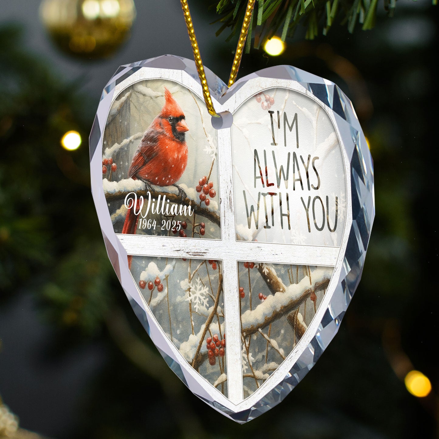 I'm Always With You Red Cardinal - Personalized Heart Glass Ornament