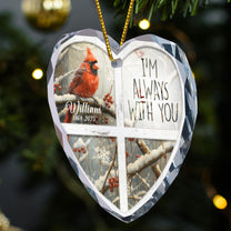 I'm Always With You Red Cardinal - Personalized Heart Glass Ornament