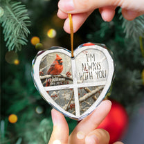 I'm Always With You Red Cardinal - Personalized Heart Glass Ornament