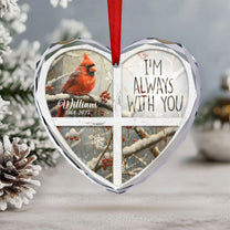 I'm Always With You Red Cardinal - Personalized Heart Glass Ornament