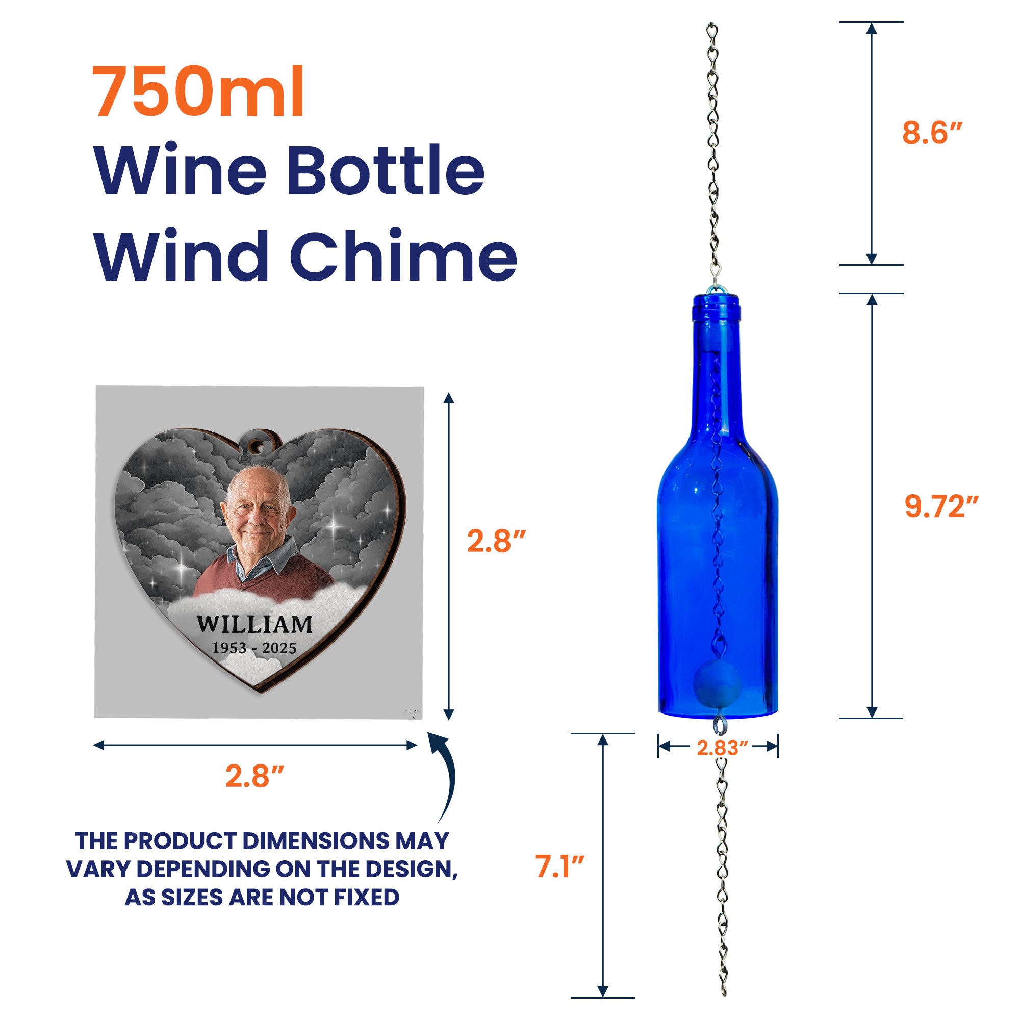 I'm Always With You Sympathy Remembrance - Personalized Photo Wine Bottle Wind Chime