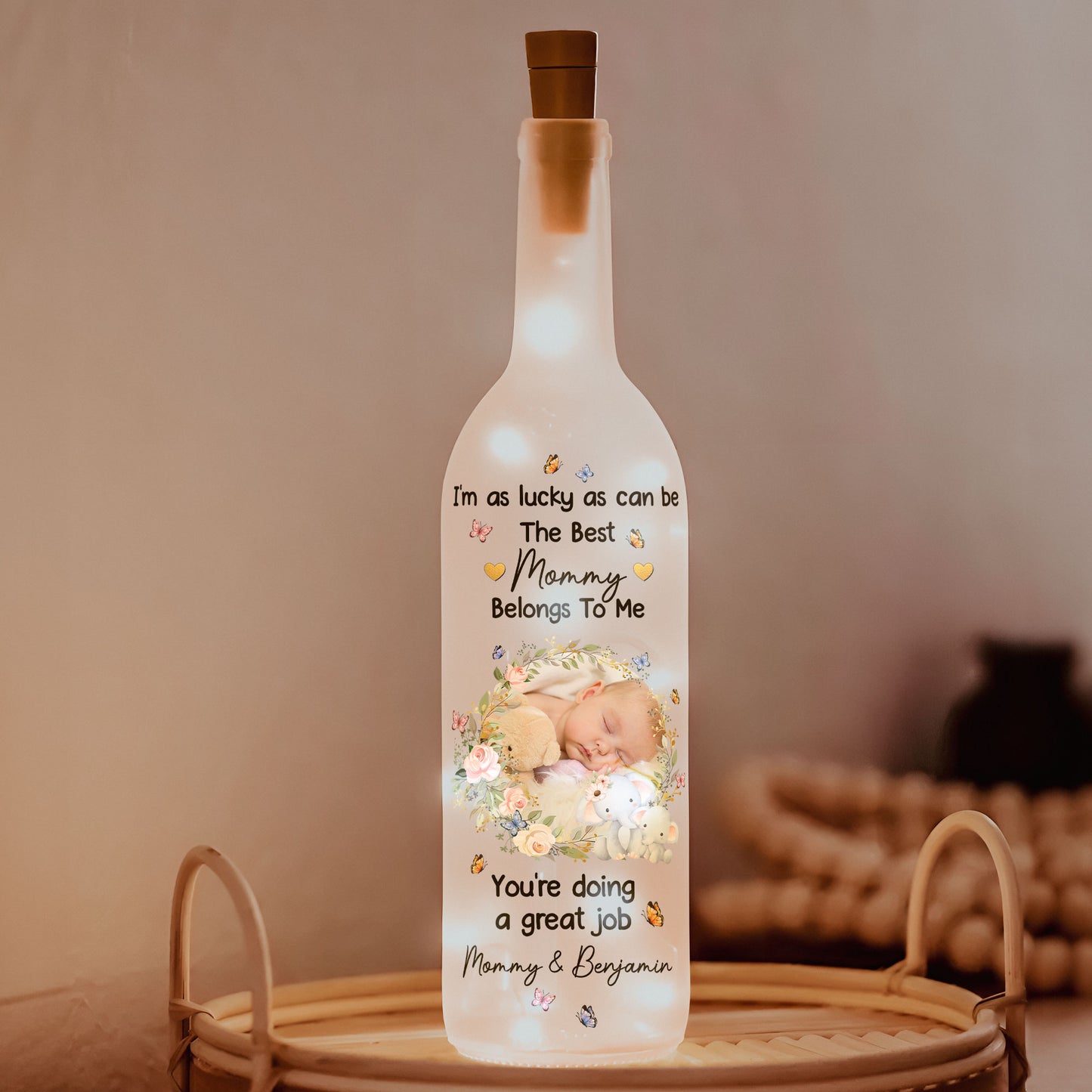 I'm As Lucky As Can Be The Best Mommy Belongs To Me - Personalized Photo Bottle Lamp