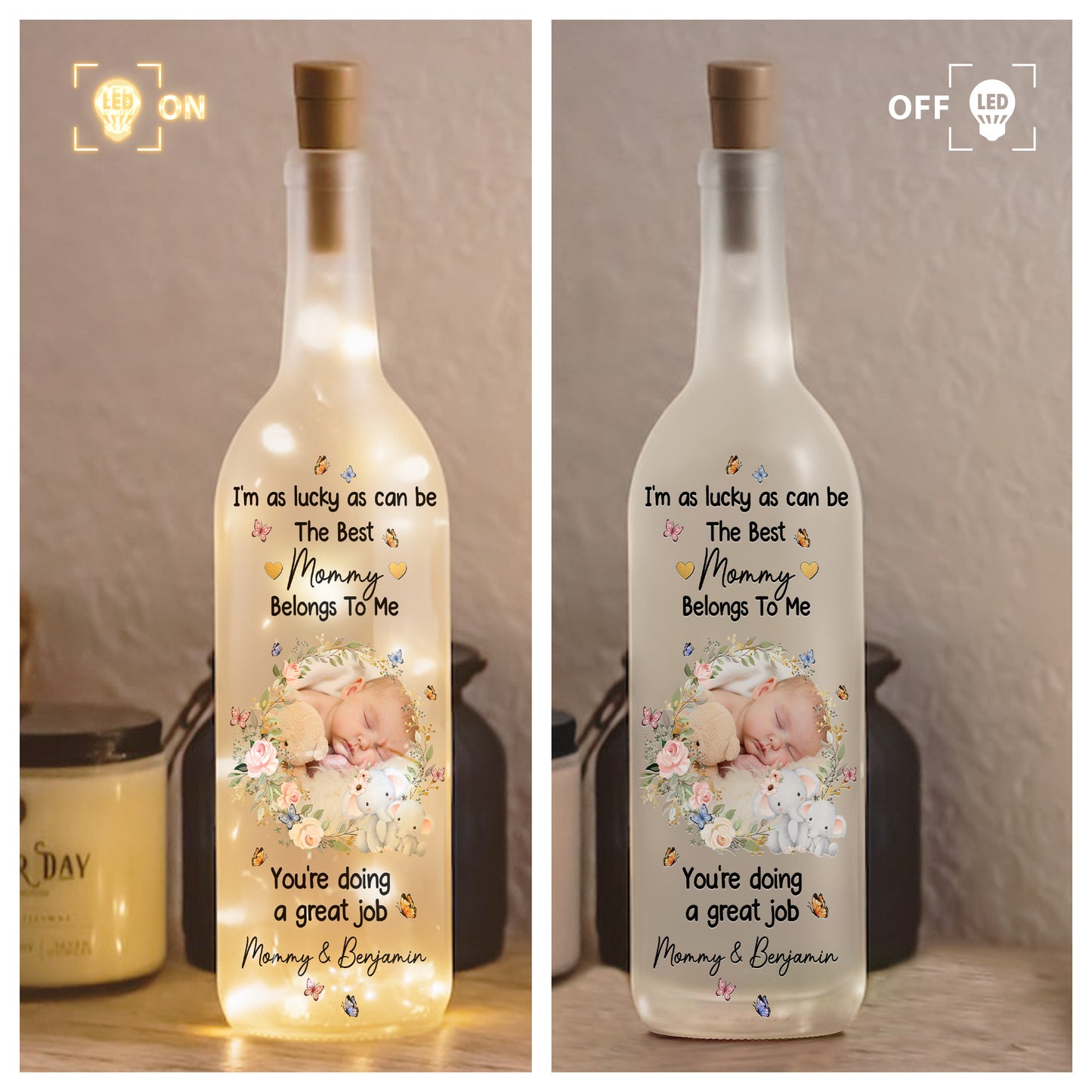 I'm As Lucky As Can Be The Best Mommy Belongs To Me - Personalized Photo Bottle Lamp
