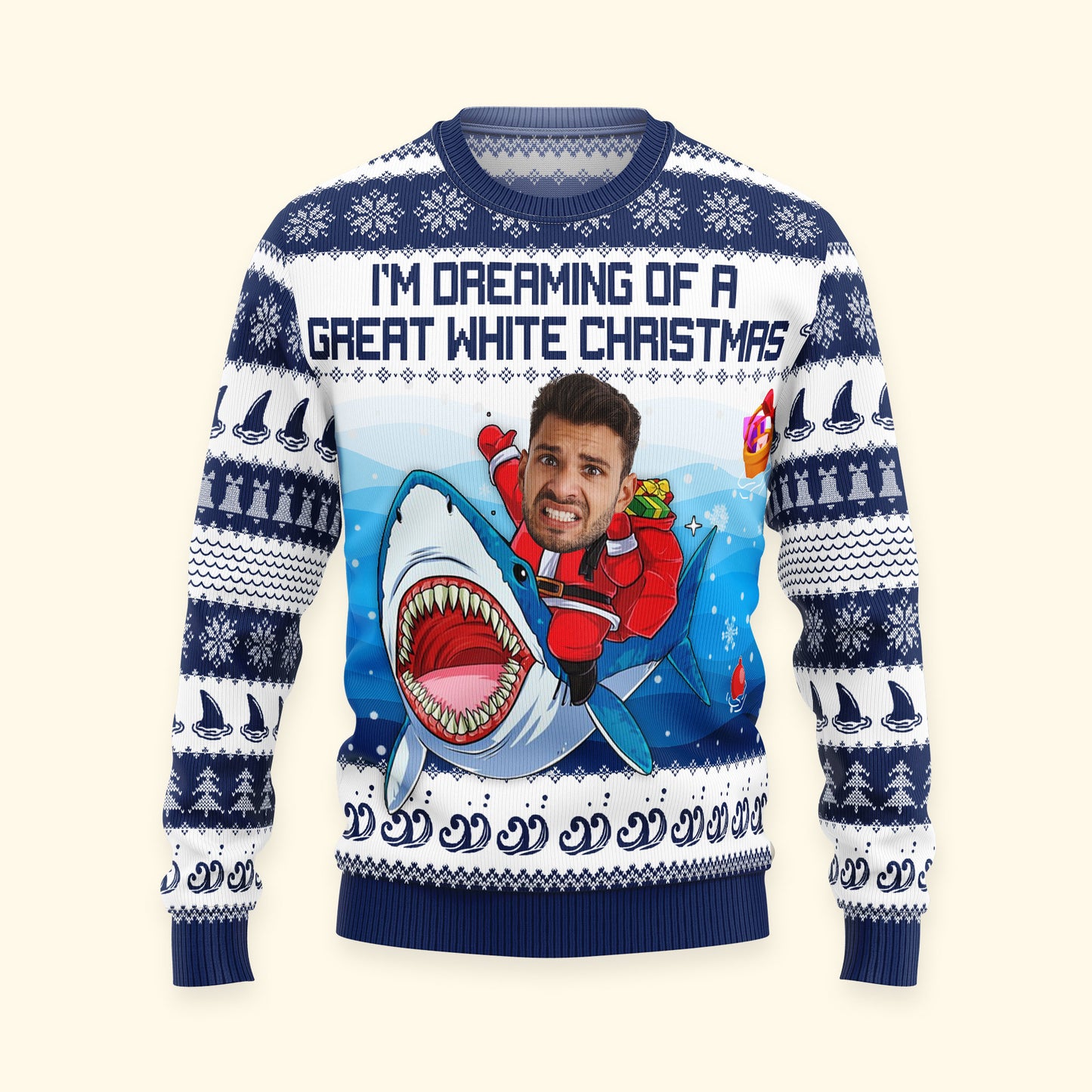 I'm Dreaming Of A Great White Christmas Funny Face - Personalized Photo Ugly Sweater