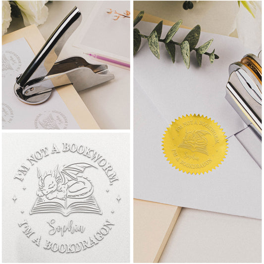 I'm Not A Bookworm, I'm A Bookdragon - Personalized Book Embosser Stamp