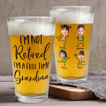 I'm Not Retired I'm A Full-Time Grandpa/Grandma - Personalized Photo Beer Glass