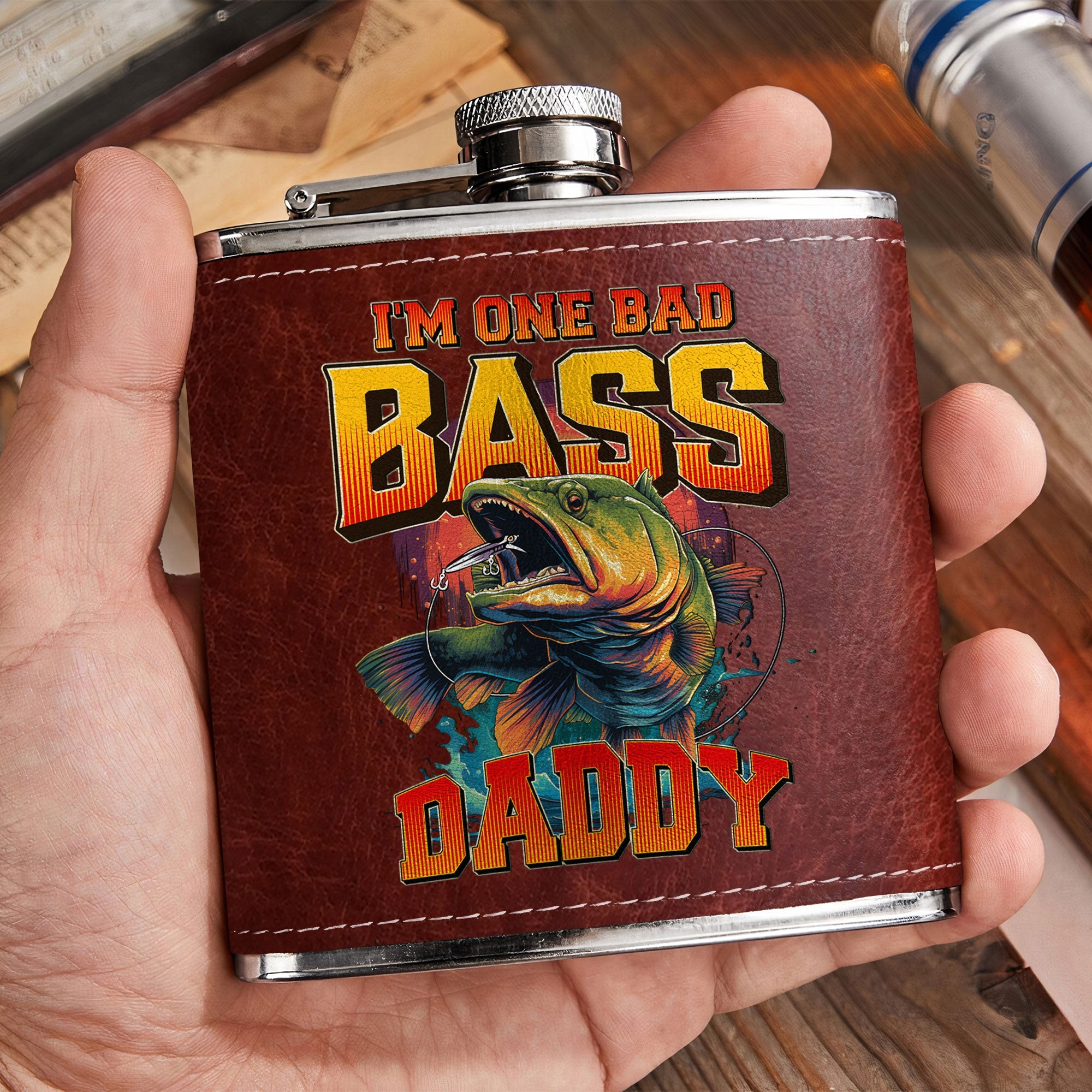I'm One Bad Bass Grandpa, Daddy - Personalized Leather Flask – Macorner