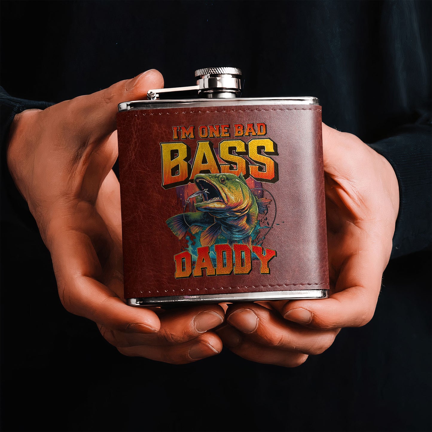 I'm One Bad Bass Grandpa, Daddy - Personalized Leather Flask
