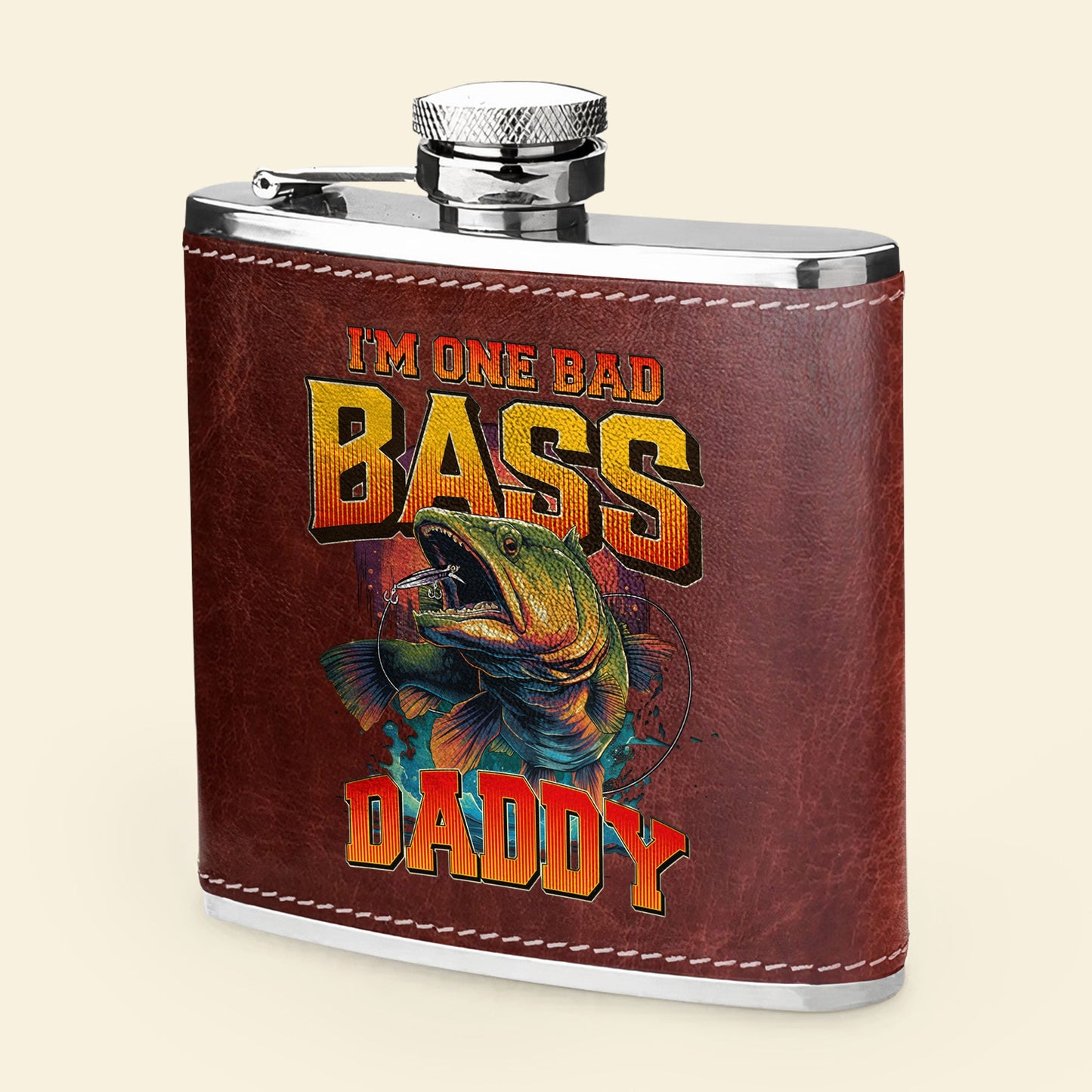 I'm One Bad Bass Grandpa, Daddy - Personalized Leather Flask