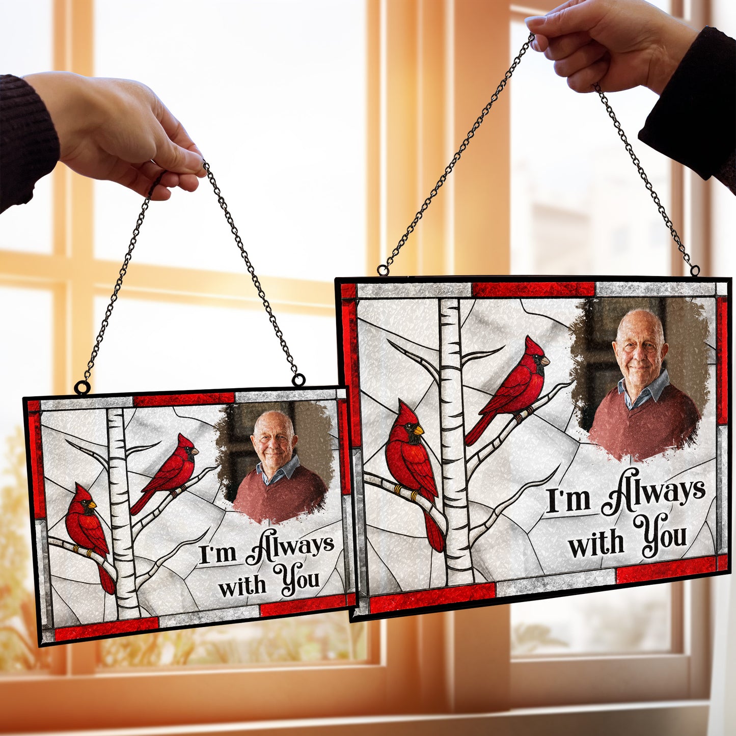I'm Always With You Memorial Gift - Personalized Photo Stained Glass Suncatcher