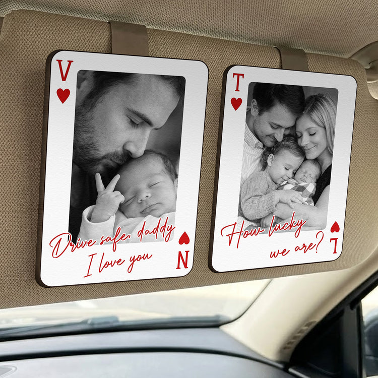 I'm-As-Lucky-As-I-Can-Be-The-Best-Daddy-Belongs-To-Me-Drive-Safe-Dad-Personalized-Wooden-Photo-Car-Visor-Clip-2