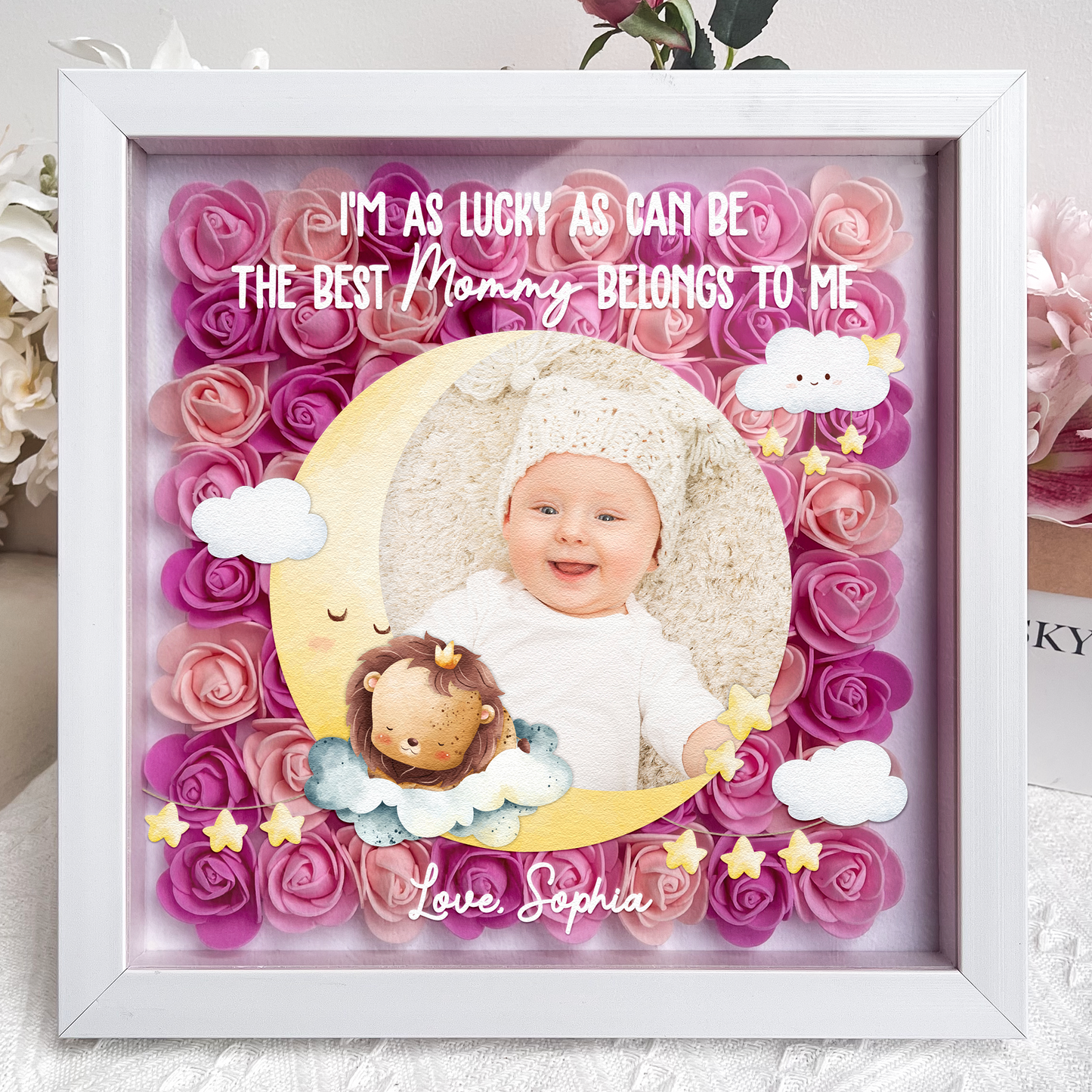 I'm As Lucky As Can Be The Best Mommy Belongs To Me - Personalized Photo Flower Shadow Box