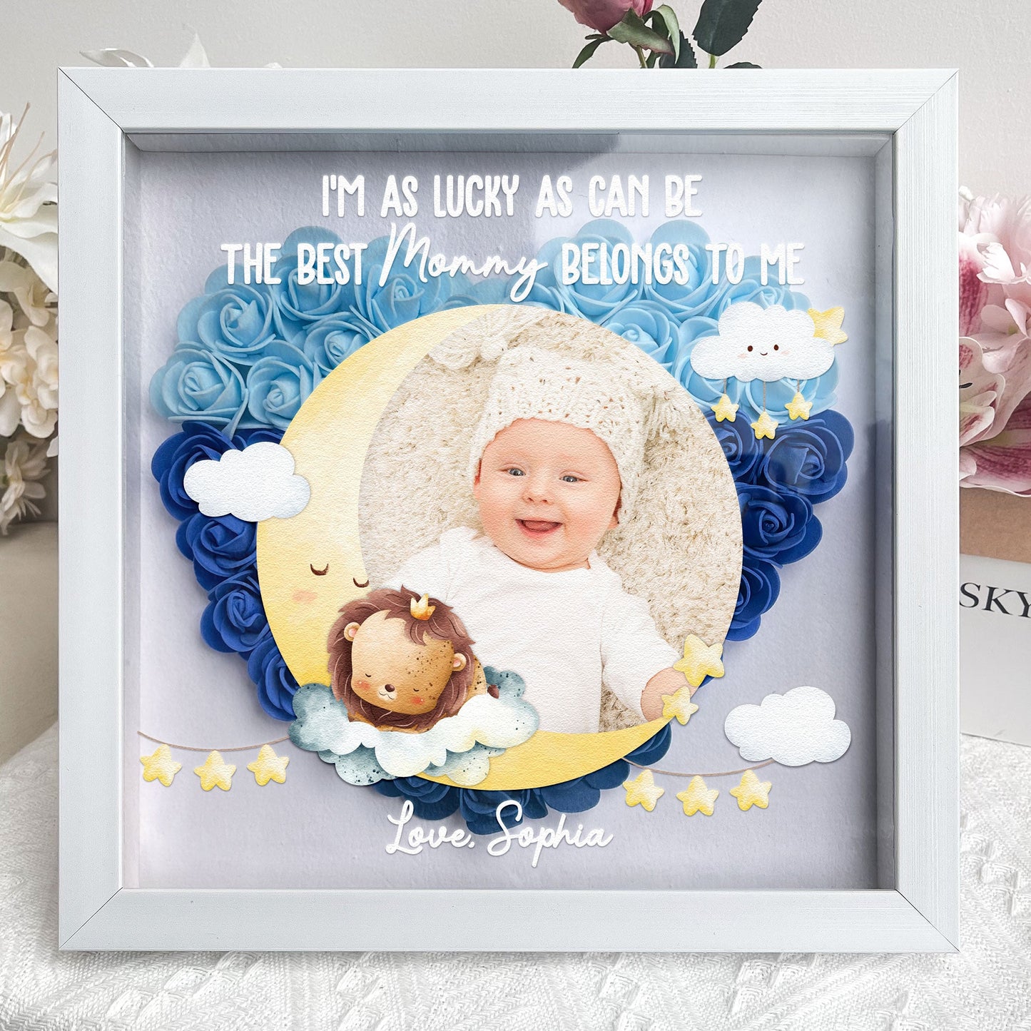 I'm As Lucky As Can Be The Best Mommy Belongs To Me - Personalized Photo Flower Shadow Box