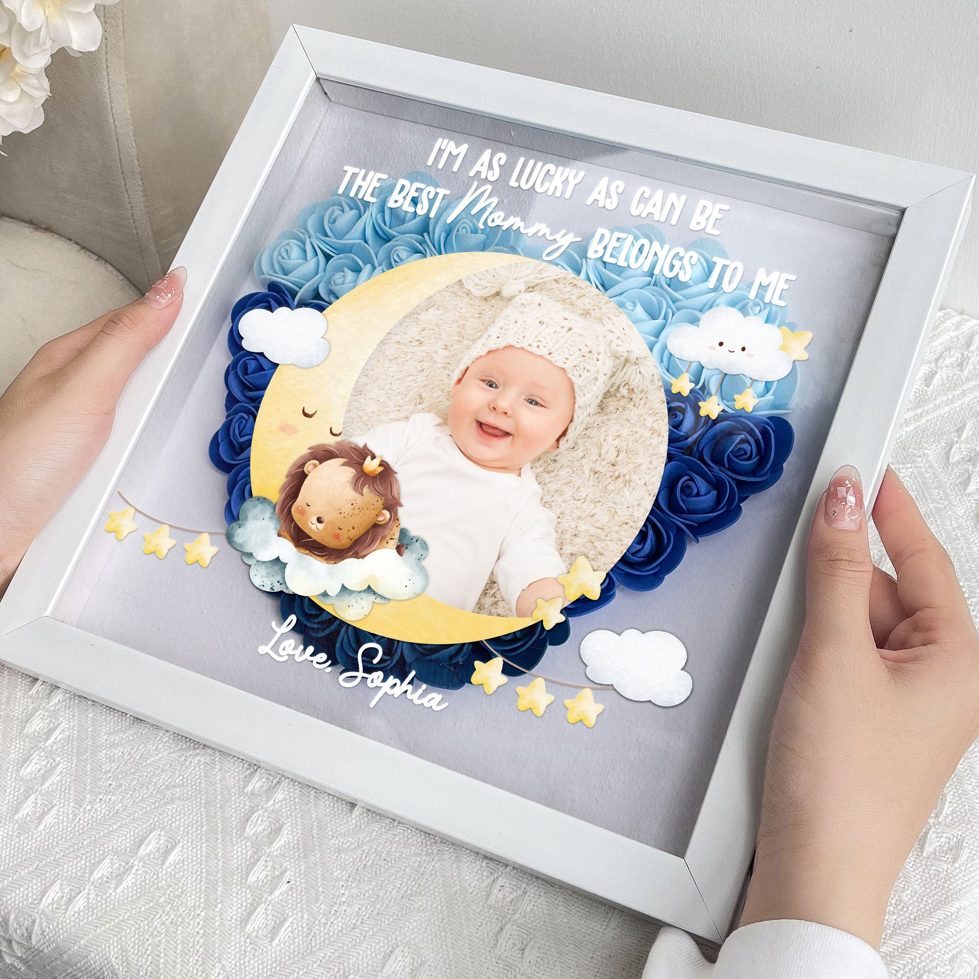 I'm As Lucky As Can Be The Best Mommy Belongs To Me - Personalized Photo Flower Shadow Box