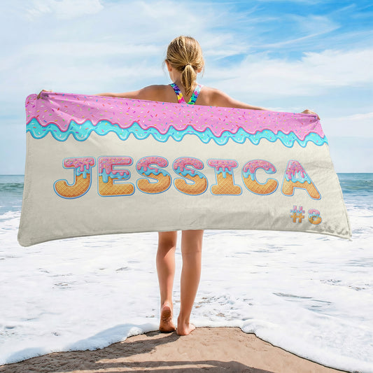 Ice Cream Drip Custom Name - Personalized Quick-Dry Beach Towel