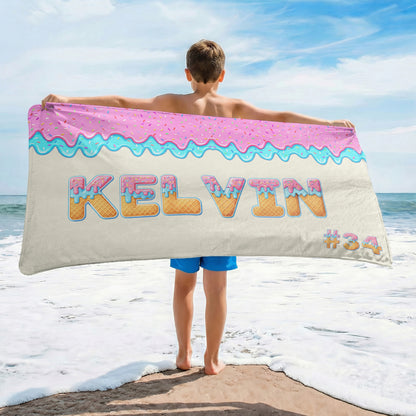Ice Cream Drip Custom Name - Personalized Quick-Dry Beach Towel