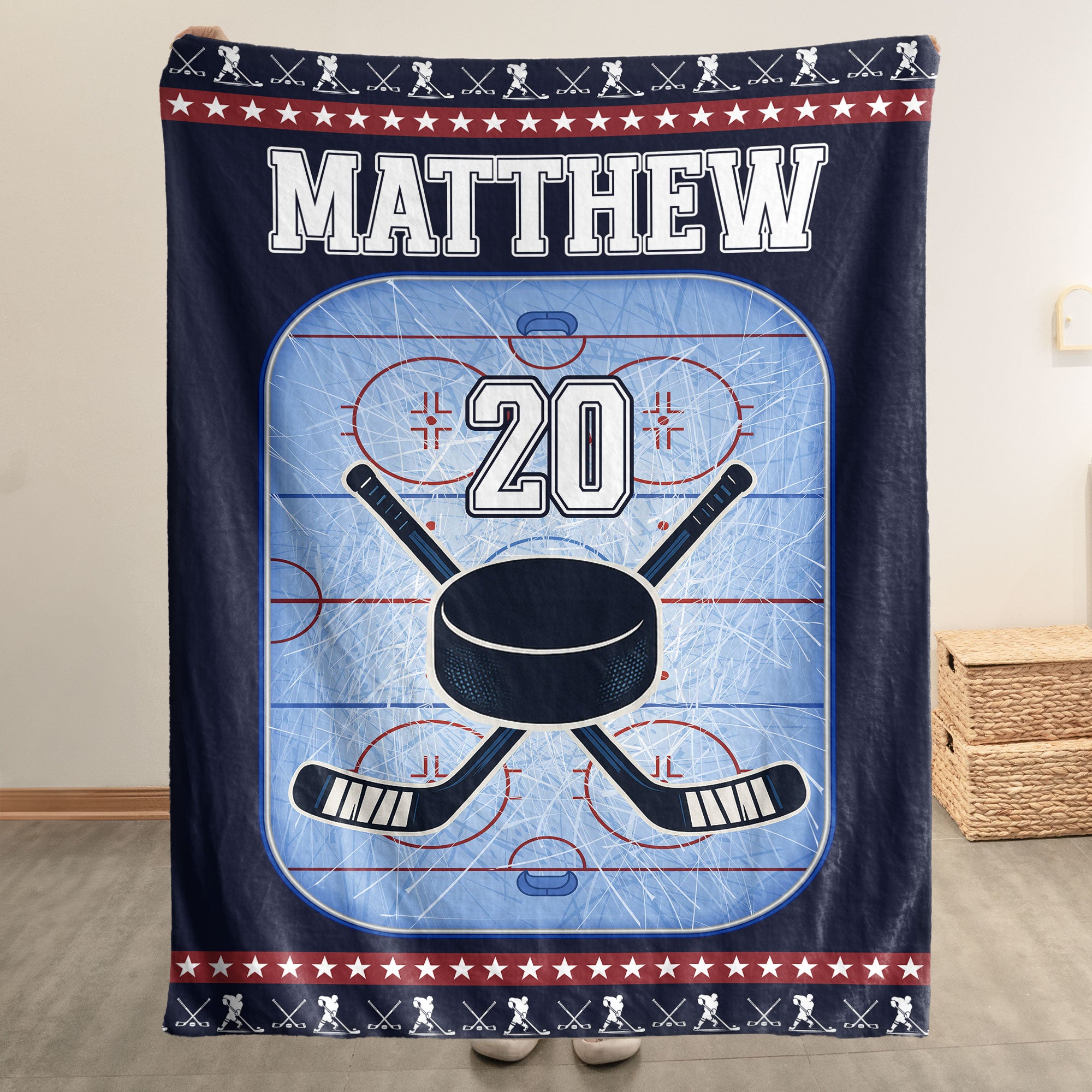 Ice Hockey Field Custom Name, Number - Personalized Blanket