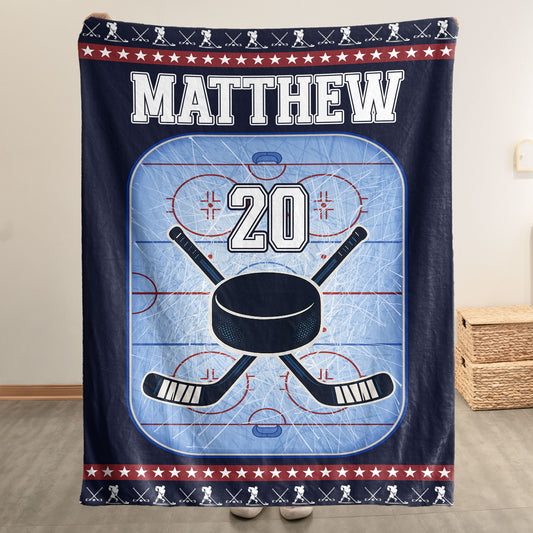 Ice Hockey Field Custom Name, Number - Personalized Blanket