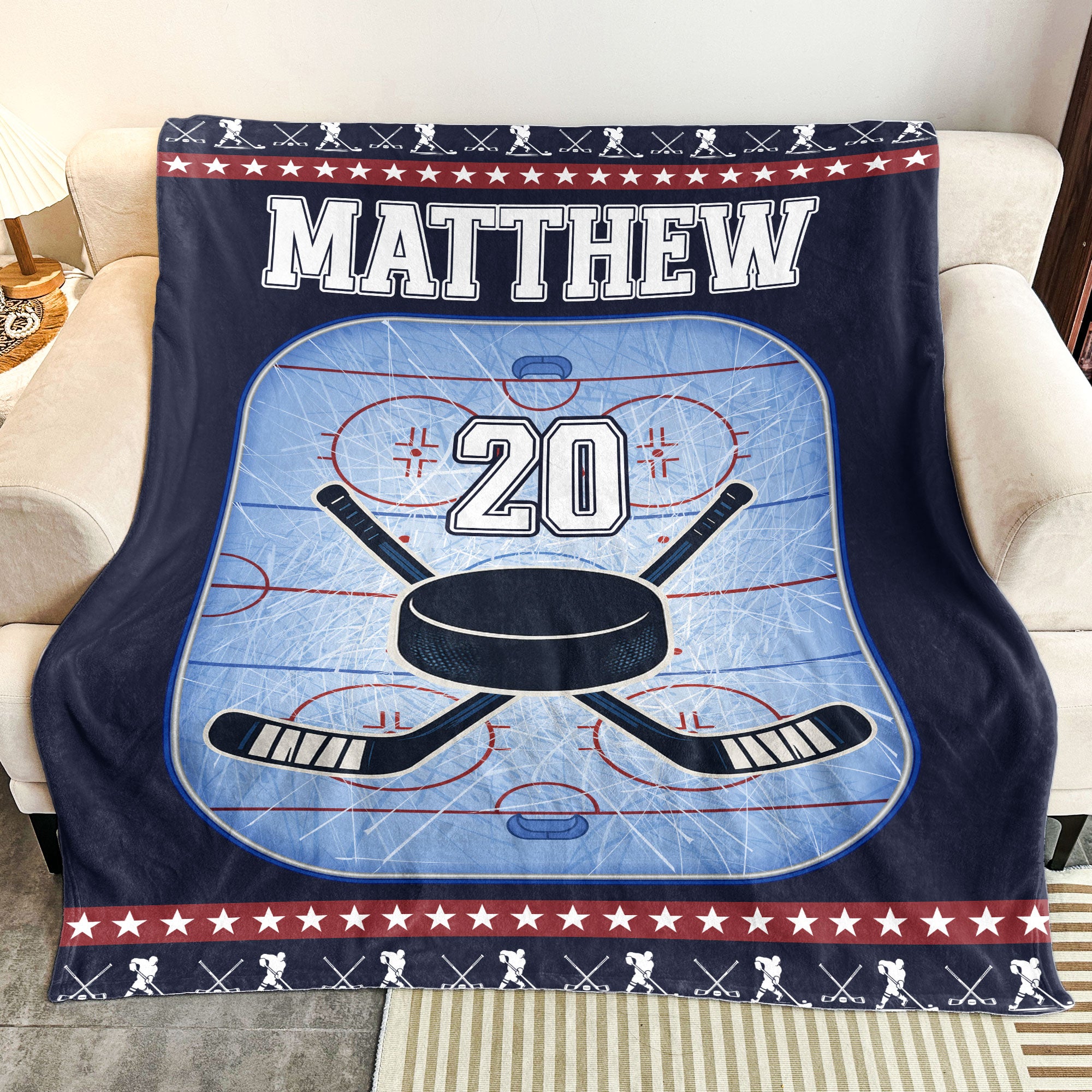 Ice Hockey Field Custom Name, Number - Personalized Blanket