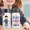 Ice Hockey Play Hard Or Go Home - Personalized Kids Water Bottle With Straw Lid