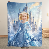 Ice Princess - Gifts For Little Girls, Daughter - Custom Face & Name - Personalized Photo Blanket