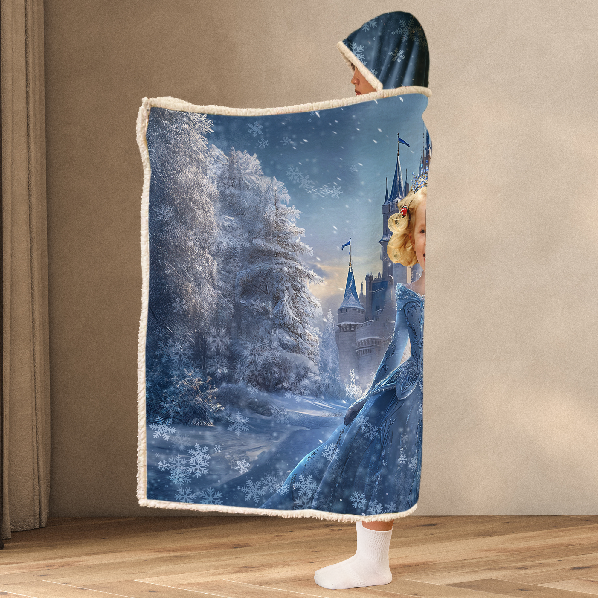 Ice Princess - Gifts For Little Girls, Daughter - Custom Face & Name - Personalized Photo Wearable Blanket Hoodie